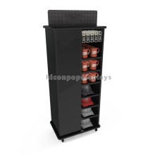 Merchandising Movable Floorstanding Wooden Retail Pos Tea Cup And Cowboy Hat Display Cabinet